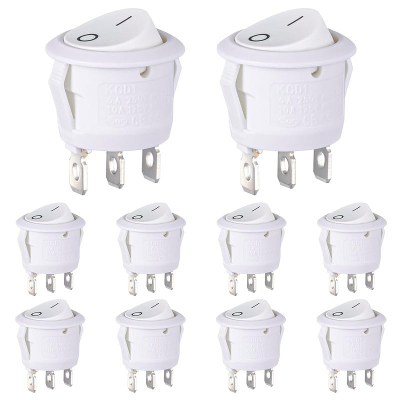 VEXUNGA Round Rocker Switch White 3 Pin 2 Position Mini Circle Toggle Switches On Off 6A/250V 10A/125V KCD1 Rocker Switch for Rv Car Truck Boat (Pack of 10pcs) - Image 1